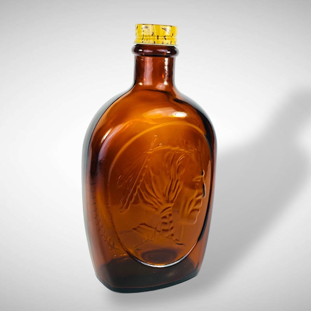 1976 Bicentennial Log Cabin Syrup Bottle Native‎ American Emboss Portrait Series